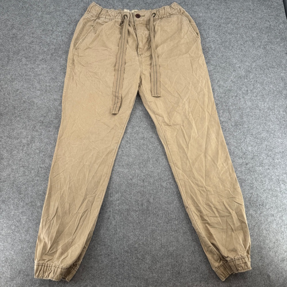 Hollister Jogger Pants Mens Medium Khaki Tan Tapered Elastic Waist EUC